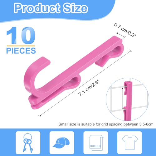 uxcell 10 Grid Wall Hooks, 2.8 Inch Grid Wall Panel Plastic Utility Hook, Shelf Hooks for Garage Store Warehouse Shop Home Hanging, Rose Red - color: Roes Red