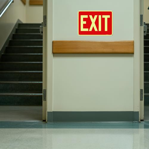 T&R Large Exit Sign - 14 x 10 Inches Rust Free .040 Aluminum Glow-In-The-Dark - UV Protected, Waterproof and Fade Resistant - 4 Pre-drilled Holes - color: Red -14" x 10" - 1 Pack - Glow-In-The-Dark