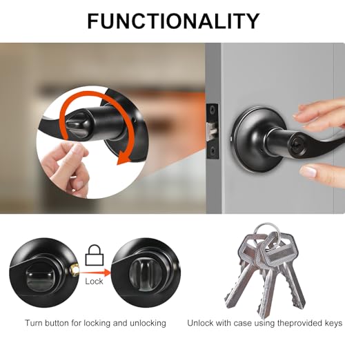 High-Security Stainless Steel Door Lever with Lock and Key(Black) - color: 8300-Black