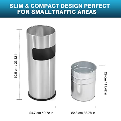 IRONWALLS Indoor Outdoor Trash Can with Lid, Silver Floor Standing Stainless Steel Garbage Bin with Removable Inner Barrel, Commercial Waste Bin Container Trash Receptacle, Patio Garbage Can - color: Silver (Square grid tray)