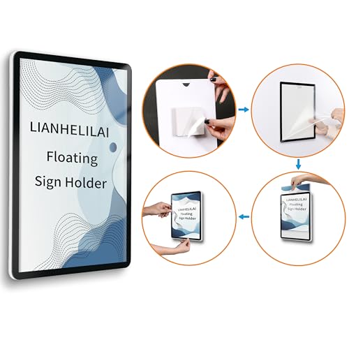 8.5X11 Floating Wall Sign Holder, Self-Adhesive Horizontal and Vertical - color: Black