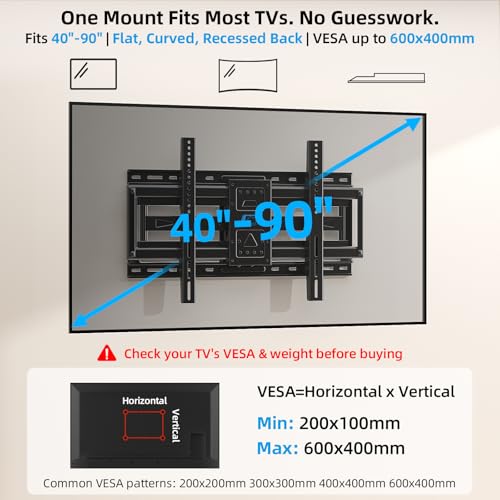 HOME VISION Heavy-Duty Full-Motion TV Mount for 40-90" TVs, Fits 24" Studs - size: 6604/ 40-90"