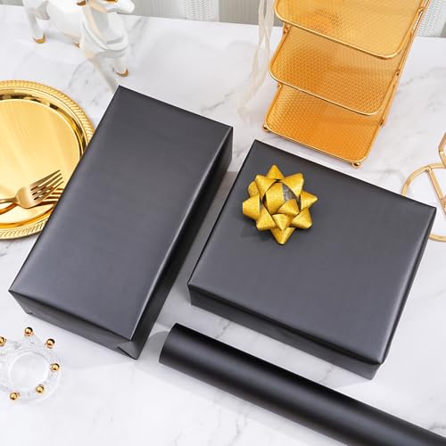 ZINTBIAL Matte Black Wrapping Paper Roll with Cut Lines - Solid Black Holiday Gift Wrap for Graduation, Birthdays, Wedding, Christmas, All Occasion - 17.5 in x 33 ft (48 sq. ft), Easy to Cut - color: Matte-Black