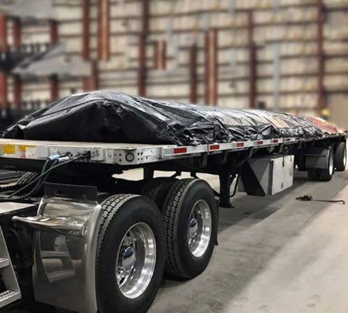 Mytee Products 24'x24' Heavy Duty Flatbed Truck Tarp with 8 Ft Drop - 18oz Vinyl Black Steel Machinery Tarp Use to Cover Manufacturing Or Machine Equipment During Transport - size: 24' x 24' (8' Drop)