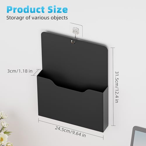 Marbrasse Magnetic File Holder - Magnetic Paper Holder, Pocket Organizer Office Supplies Storage Mail Organizer for Notebooks,Planners,Letter (Black) - color: Black - 1-Pack