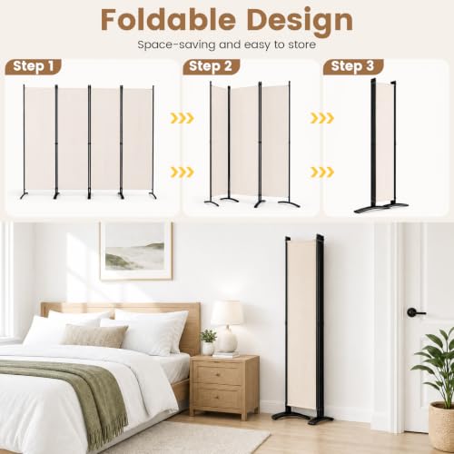 GIANTEX 4-Panel Room Divider, Folding Privacy Screen, 89" x 68", Beige - color: Beige, size: 89"W x 68"H (4 Panel)