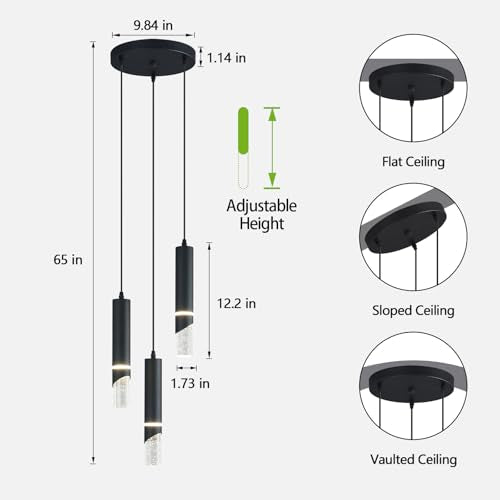 Modern Dimmable Led Pendant Lights Kitchen Island, Ideal for Living Room, Bedroom,Sink 18w LED Crystal Energy-Saving Hanging Lamp for Cozy Lighting (Black 3 Light) - size: 3-Light