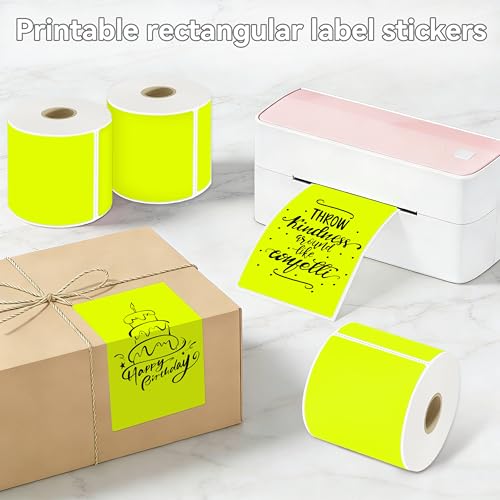 3x5 Inch Thermal Labels,Rectangle Sticker,1200PCS Water Proof Shipping Labels with Strong Adhesive,Compatible with Zebra & Rollo,for Moving Boxes,Inventory,4 Rolls of Fluorescent Yellow - color: 4 Rolls of Fluorescent Yellow