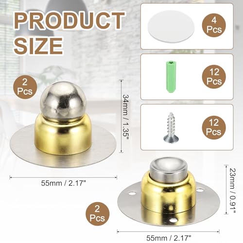 uxcell 2PCS 2.1" Magnetic Door Stoppers, Wall Floor Mounted Magnetic Door Catch Holder, Stainless Steel Door Stops for Bedroom, Bathroom, Kitchen, Office, Gold - color: Gold, size: 2.1"