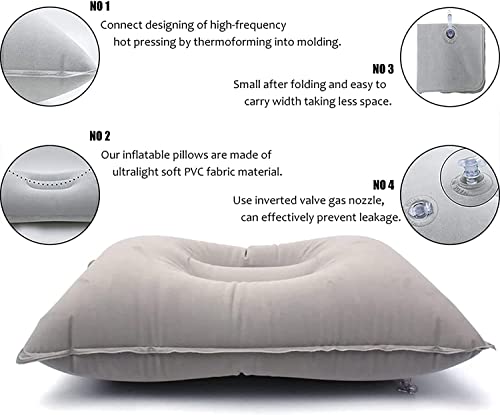 2Pack Ultralight A4 Size Inflatable Travel Pillow, Small Squared Flocked Fabric Air Pillow for Traveling, Holiday Trip, Hiking, Camping,Napping,Neck Lumbar Support(Gray) - color: Gray