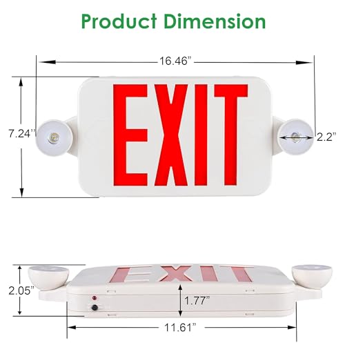Gruenlich Exit Sign with Emergency Light, Battery Backup, 6 Pack - size: 6-pack