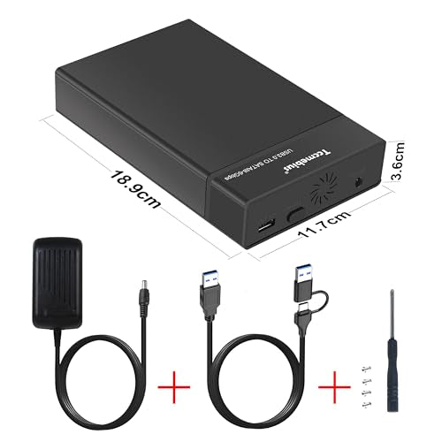 External Hard Drive Enclosure USB 3.0 Docking Station for 2.5 3.5 Inch SATA HDD SSD Up to 22TB, with 12V/3A Power Supply, USB A/C Cable, Support UASP Automatic Sleep Function (TCC-S8)