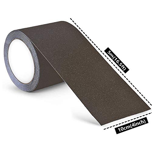 HAOT Anti Slip Safety Tape, 4" × 16.5 Feet Non Slip Safety Grip Traction Tape 80 Grit Best Grip Friction Strong Abrasive Adhesive for Stairs, Indoor, Outdoor - Brown - color: Brown, size: 4" Width x 198" Long