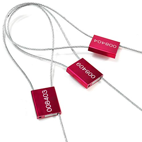 100pcs Numbered Security Steel Cable Seals, Metal Container Seals Aluminum Pull Tight Adjustable Cable, Shipping Label Metal Tags, for Logistics, Truck, Trailer, Cargo Shipping (Red, 100pcs) - color: Red, size: 100pcs