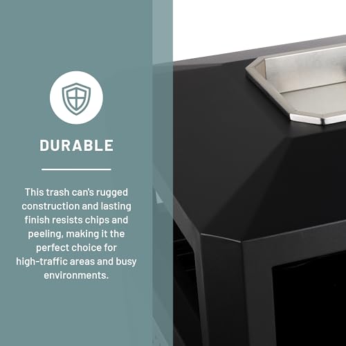 Safco Evos Steel Trash Can, 15 Gallons, Indoor and Outdoor Use, Heavy Duty Garbage Can with Plastic Liner and Ashtray - size: 15 Gallon, style: Side Open/Ash Urn
