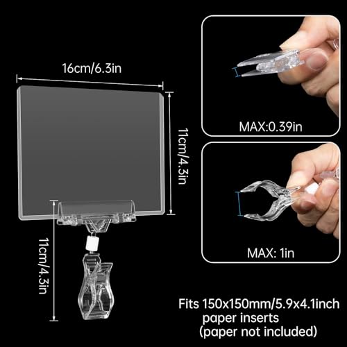 10 Pcs Plastic Sign Holder Clips, Rotating Clip On POP Swivel Sign Holding Clamp with PVC Card Protector, Merchandise Sign Display Clip for Business Retail Store Supermarket Office Exhibition - color: White