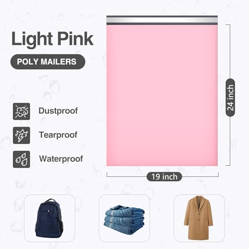 UCGOU Poly Mailers 19x24 Inch Light Pink 50 Pack Extra Large Shipping Bags Strong Thick Mailing Envelopes Self Seal Adhesive Waterproof and Tear Proof Boutique Postal for Clothing Quilt and More - size: 19x24" 50PC