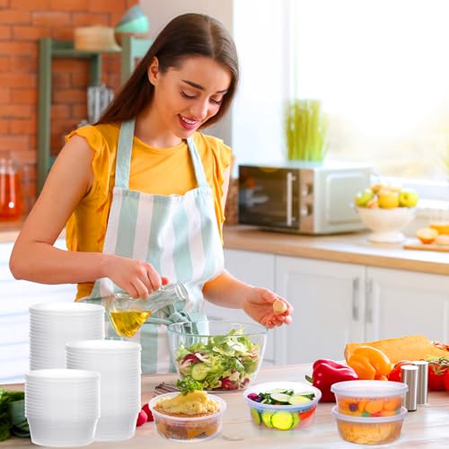 Deli Containers with Lids 8oz- Disposable Soup Containers with Lids 48 Sets - Plastic Container with Lid, Food Container with Leakproof, BPA Free/Microwave/Freezer/Dishwasher Safe - size: 8oz-48pc