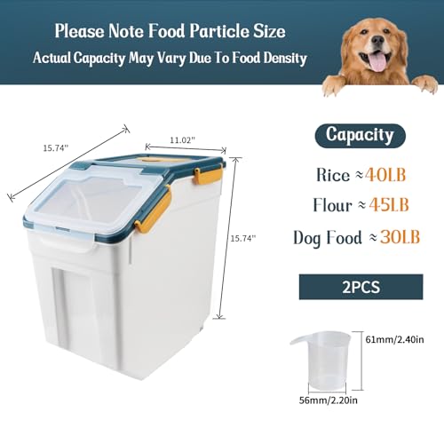 2 Pack 50 lb Airtight Flour Storage Containers with Wheels, Blue - color: Blue