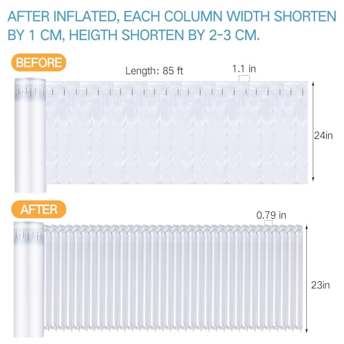 PerKoop 24"x85' Inflatable Air Pillows for Shipping Large Bubble Cushioning Wrap Packing with Pump Bubble Cushioning Wrap Roll with Fragile Stickers for Heavy Duty Moving Protection - size: 24"x85'
