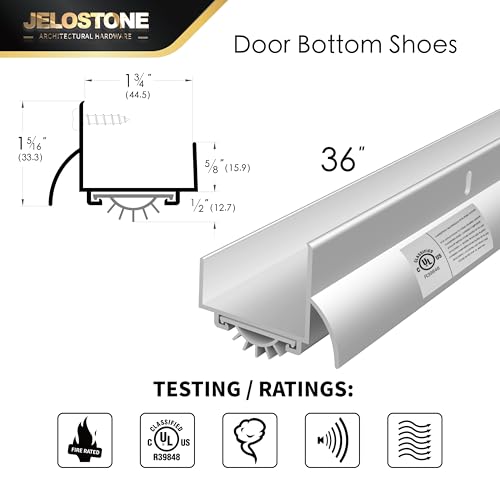 36" U-Shaped Aluminum Door Bottom Shoes with Drip Cap(Mill Aluminum) - Fire Rated - 1-3/4"W x 1-5/16"H - Weather Stripping Seal for Exterior Doors, Vinyl Insert, JS-216DV - color: Mill Aluminum, size: 1-3/4"W x 1-5/16"H x 36"L