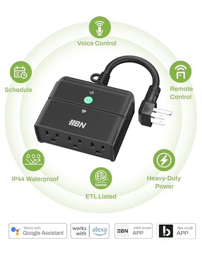 HBN Outdoor Smart Plug, WiFi Smart Outlet Plug with 3 Independently Outlets - style: 3 Outlets-1PC
