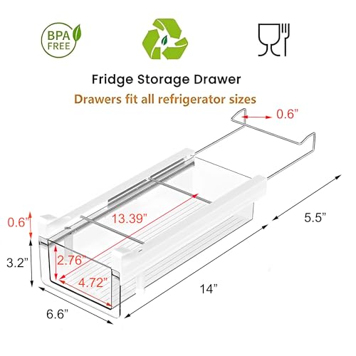 vacane Refrigerator Organizer Bins, Clear Plastic Fridge Drawer With Handle Pull Out Fridge Drawer Organizer Under Shelf Drawer For Cheese, Deli Meat, Drinks, Fruit, Vegetable, Heavy Duty-M