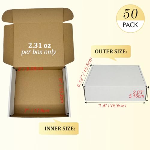 Small Shipping Boxes 7x6x2, Set of 50, White Corrugated Cardboard Box Mailer (YD762-50W) - color: White-50 Pack, size: 7x6x2''