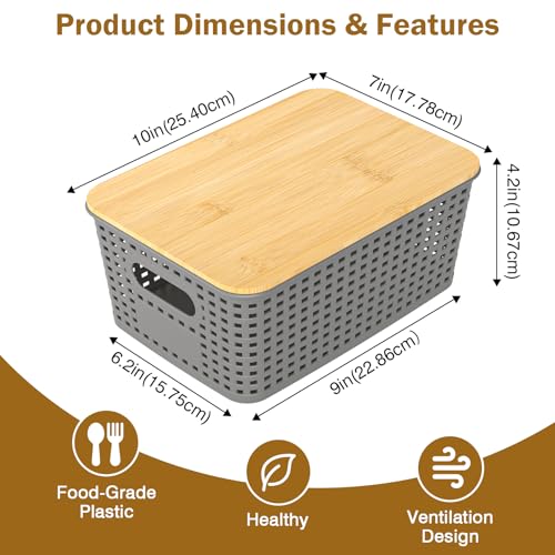 Stackable Storage Baskets: 8 Pack Plastic Baskets Bins, Gray - color: Grey