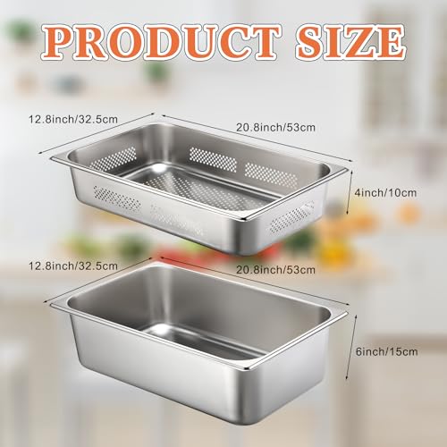 Tioncy 2 Pack Perforated Hotel Pans Set, Full Size, 4 Inches, 6 Inches - size: 4 Inches, 6 Inches