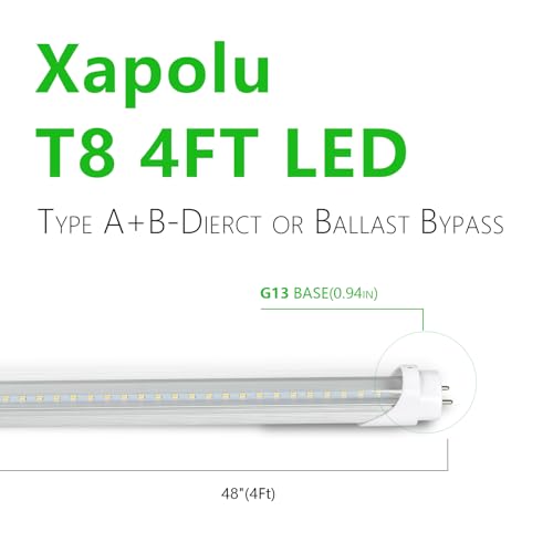 4FT T8 T12 LED Type A+B Tube Lights Dimmable, 18W 5000K 2520lm, F32T8/F40T12 Fluorescent Light Bulbs Replacement, Ballast Compatible or Bypass, Dual-Ended Clear Lens, UL Listed, 4 Pack - color: 5000k Clear Cover, size: 4 Feet