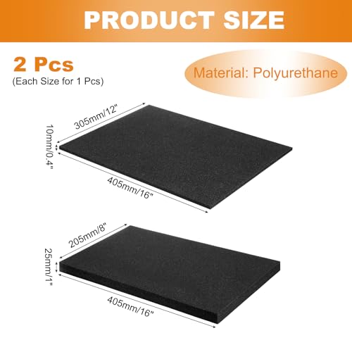 MECCANIXITY 2 Pcs Black Foam Inserts 16"Lx8"Wx1"T & 16"Lx12"Wx0.4"T - size: 16"Lx8"Wx1"T / 16"Lx12"Wx0.4"T