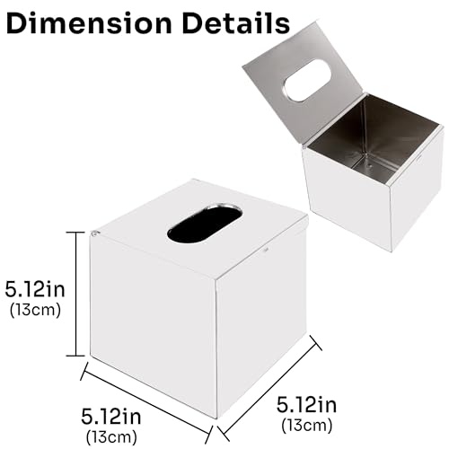 Stainless Steel Tissue Box Cover, Mirror Polished Chrome Cube Holder, Wall Mountable or Countertop Dispenser for Bathroom Vanity, Hotel, Commercial Office (Silver)