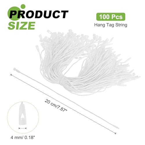 PATIKIL 100 Pcs Cotton Hang Tag String, 20cm White Snap Lock Pins Loop Fastener Price Tag Ties for Clothes Shoes Luggage - color: White, size: 8 Inch