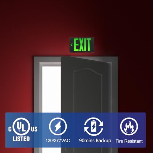 TANLUX Green Exit Sign with Black Housing, LED Emergency Exit Light with Battery Backup, UL Listed, Hardwired Exit Signs with Emergency Lights, Commercial Emergency Lights for Business - 6 Pack - color: Black Housing+Green Letter, size: 6 Pack