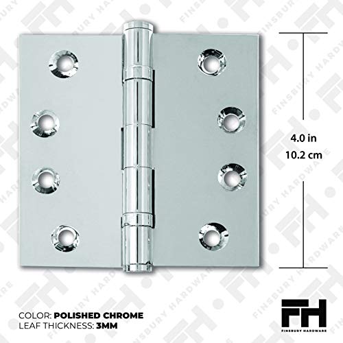 Solid Brass Chrome Door Hinge Heavy Duty Ball Bearing Shiny Silver 4x4 Inch with Decorative Screw-on Tips Included - Set of 24 Hinges (Polished Chrome) - color: Polished Chrome
