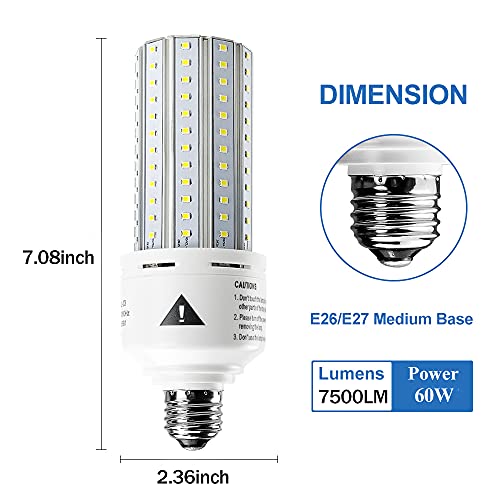 ZP 2 Pack Led Light Bulb 500W Equivalent 7500 Lumen 5000K E26/E27 Medium Base 60W led Bulb for Outdoor Indoor Lamp Area Garage Warehouse Workshop Street Backyard New Upgrade 2 Count (Pack of 1)
