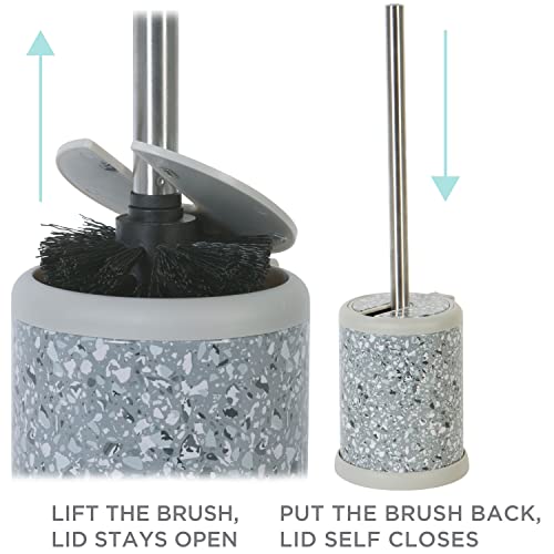 Bath Bliss Toilet Brush and Holder | Self Closing Lid | 360 Degree Brush Head | Bathroom Cleaning | Compact Size | Storage and Organization | Terrazzo grey with pink speckles - color: Terrazzo Grey, size: 1 Pack
