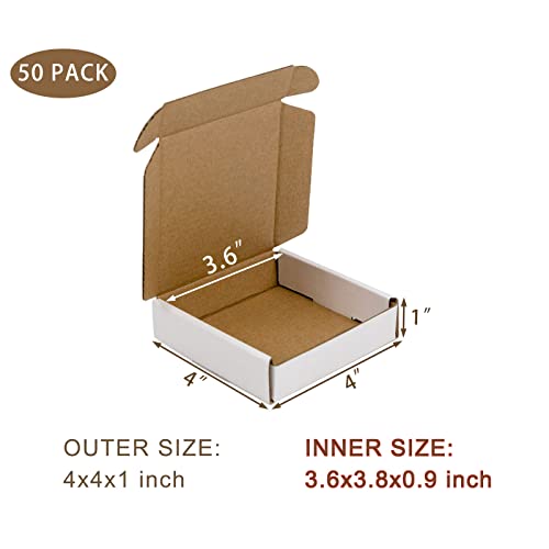 SUNLPH 50 Pack 4x4x1 Inches Small Shipping Boxes, White Corrugated Cardboard Boxes, Moving Mailing Packing Box - color: White, size: 4x4x1