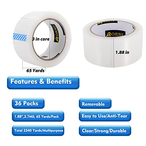 Heavy Duty Packing Tape Clear 36 Rolls 1.88" x65Y, 2.7 Mil - size: 36 Rolls/65 Yards 2.7 Mil