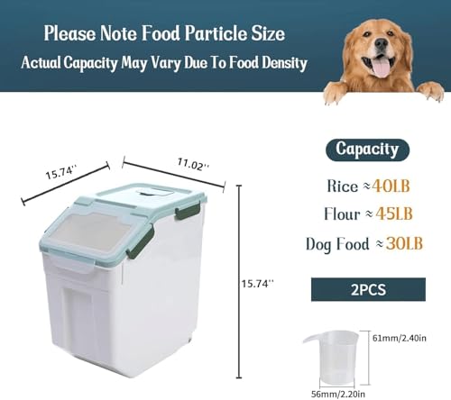 2 Pack 50 lb Airtight Flour Storage Containers with Wheels, Green - color: Green