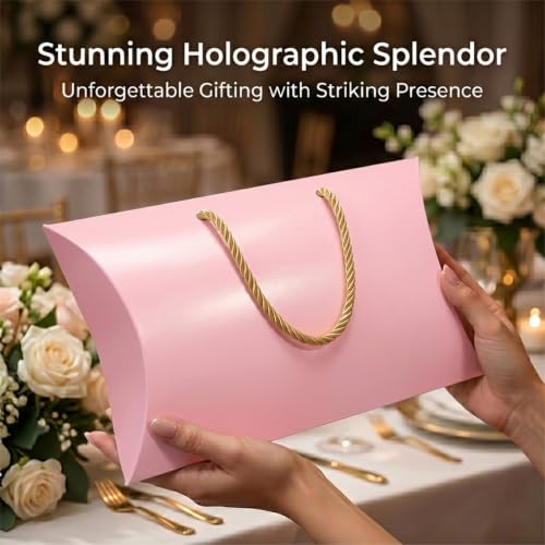 Rowcay 10 Pack Large Empty Pink Pillow Gift Boxes with Handles - color: Pink-10P