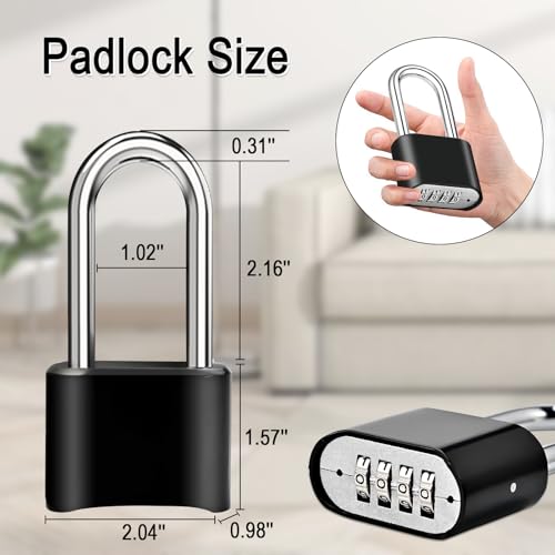 4pcs Combination Lock, 4-Digit Heavy Duty Combo Lock - color: 4pcs-Long-Black