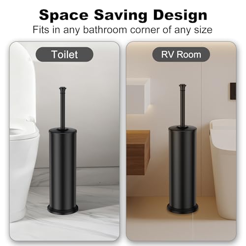 Black Toilet Brush and Holder,Extra Long Handled Toilet Brush for Bathroom,Stainless Steel Heavy Duty Toilet Bowl Brush,Removable Inner Bowl,Deep Cleaning Dense Bristles Cleaner Brush -Space Saving - color: Black