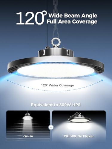 ELEKICO UFO Led High Bay Light 150W 5000K Shop Lights 21000Lm Daylight with Plug, UFO High Bay Lights for Garage Warehouse Workshop Factory Barn Logistics Center 6 Pack