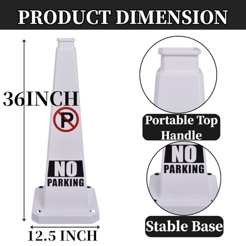 BESEA NO Parking Cone 3 Pack, 36" No Parking Sign Cone with Weighted Base, White 4-Sided “ NO Parking” Warning Cone for Driveways Business Parking Lots Garages Indoor/Outdoor - color: White, size: 36INCH With Caution Sign