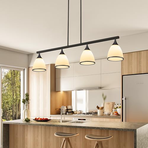 4-Light Modern Linear Chandelier for Kitchen Island Light Black - color: Black
