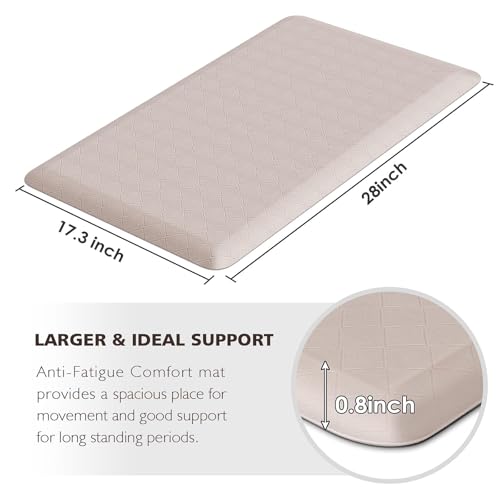 HappyTrends Kitchen Floor Mat - 4/5 Inch Thick Anti-Fatigue Kitchen Rug - color: Khaki, size: 28"L x 17.3"W x 0.8"Th