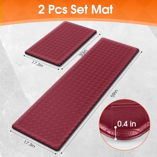 TranquilRelax 2-Piece Kitchen Mats, Cushioned Non-Slip Floor Mats, Burgundy - color: Burgundy, size: 2-Piece | 30"+59" | Standard