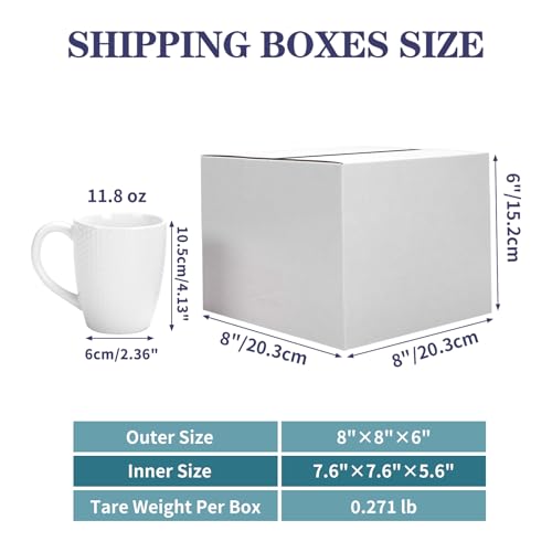 Shipping Boxes 8X8X6 Set of 25, White Corrugated Cardboard Box for Mailing Business Packaging - size: 8X8X6 Inches